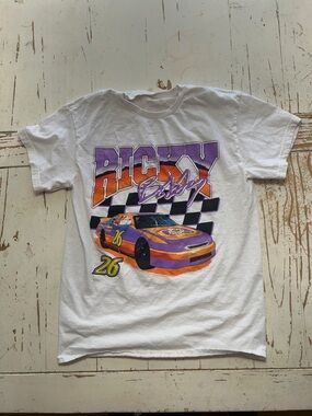 White Kids Racing Graphic Tee with Purple & Orange Race Car